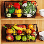 3 Pack Large Wire Baskets for Organizing 14.2'' Metal Wire Baskets with Built-in Handles, Wire Storage Basket Black Metal Freezer Organizer Wire Basket for Pantry, Cabinets, Bathroom
