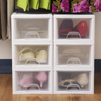 Sterilite 6-Pack 6 Quart Stacking Drawer, Clear Storage Closet Organizer, White Frame - Stackable Modular Plastic Drawers for Clothes, Accessories, Craft Supplies, Shoes or Linens