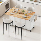 59’’ Rolling Kitchen Island Cart with Drop Leaf and Power Outlet, Movable Kitchen Islands with 3-Tier Door Storage Shelf, Island Table on Wheels, 2 Large Drawers, Towel Racks, White