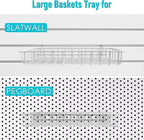 G.CORE Large Peg Board Baskets - 2 Pack Metal Shallow Tray Shelves for 1/4 Pegboards - Spray Bottle Holders Can Organizers for Garage Workbench Shop Hobby Craft Tool Organization (White)