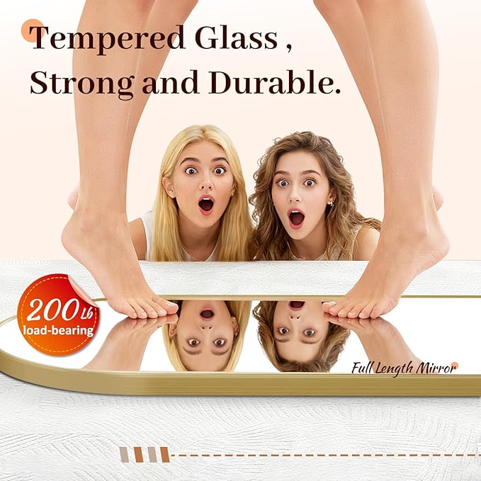 EOGOW 65" x 22" Arched Full Body Mirror,Standing or Leaning Tempered Glass Shatterproof Full Length Mirror with Stand for Bedroom Living Room Entryway,Gold