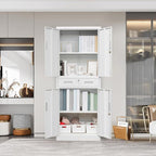 Metal Storage Cabinet, 71 Inch Tall Metal Storage Cabinet with Doors and Shelves, Pantry Cabinets with Drawer for Kitchen Storage, Garage Cabinet for Living, Dining Room, Assemble Required.