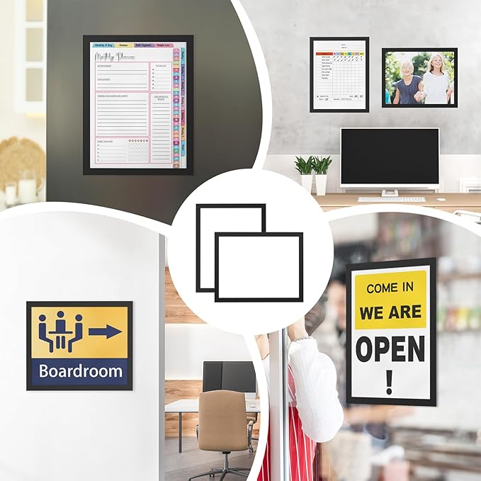 Relx 6 Pcs 8.5 x 11'' Self-Adhesive Magnetic Wall Signs Holder Magnetic Picture Frame Document Holder Wall & Window Adhesive Frames for Office Home Store Restaurant