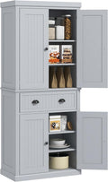HOMCOM 72" Traditional Kitchen Pantry Cabinet, Freestanding Tall Storage Cabinet with 4 Doors, Drawer and 3 Adjustable Shelves for Dining Room, Gray
