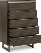 Signature Design by Ashley Arkenton Modern 5-Drawer Chest of Drawers with Safety Stop, Soft Close and Felt Lined, Gray & White
