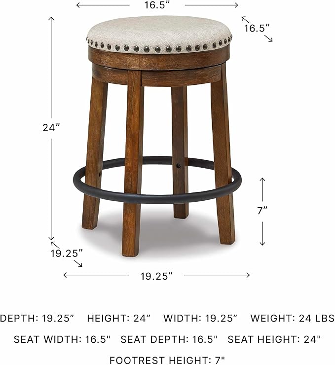 Signature Design by Ashley Valebeck Upholstered Swivel Stool, Cushioned Seat, Woven Fabric Upholstery, Wood, 24" H, Brown & Black