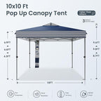 PHI VILLA 10x10 Pop Up Canopy Tent - One Push Setup, Instant Shade Tent with Vented Roof for Beach & Events - Includes Storage Bag, Sandbags, Stakes & Ropes (Navy Stripe)