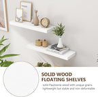 fuqing White Floating Shelves for Wall - 24 Inch Wide x 6.7 Inch Deep Solid Wood Shelves Set of 2 - White Wood Ledge Shelf for Bedroom Bathroom Living Room Kitchen
