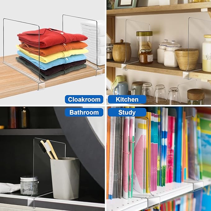 Acrylic Shelf Dividers for Closet Organization 6PCS Closet Shelf Divider Closet Dividers for Shelves Shelf Organizer for Closet Shelf Organizer for Wood Closet Separator Clear