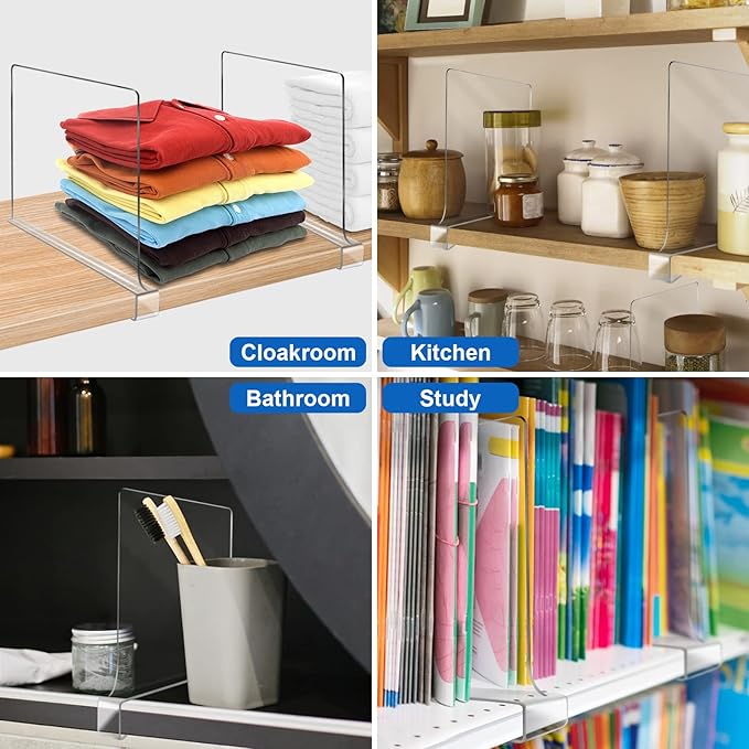 Acrylic Shelf Dividers for Closet Organization 4PCS Closet Shelf Divider Closet Dividers for Shelves Shelf Organizer for Closet Shelf Organizer for Wood Closet Separator Clear