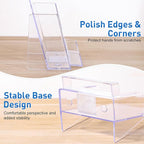 4x9 Acrylic Brochure Holder with Business Card Holder, Clear Display Stand, Plastic Table stand Sign Holder, Pamphlet Holder Flyer Holder, Acrylic Display Stand for Office, Home, Store, 4 Pack