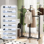 Black Clothes Rack with 6 Straight Arms, Metal Clothing Rack for Hanging Clothes, Freestanding Garment Rack Heavy Duty, 46" to 63" Adjustable Height Retail Clothing Rack for Boutiques Display