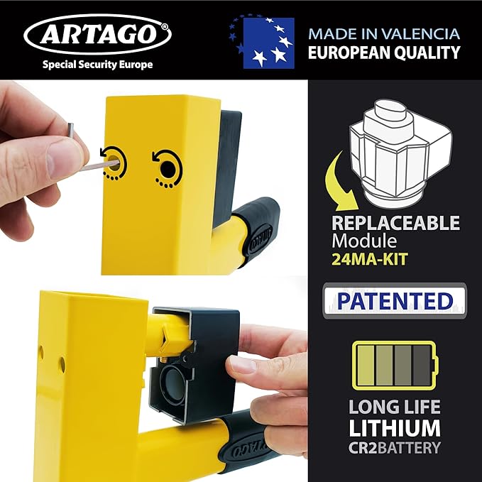 ARTAGO ART872 High-End Wheel Clamp Lock, 2in1 Without/with 120dB Alarm +Night LED Alert, Patented, Heavy-Duty Trailer Wheel Lock, High Security Car Boot, Universal Tire Clamp Anti-Theft for Golf Cart
