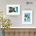 VCK 5x7 Picture Frame, White Wood Frame Set of 5 with Tempered Glass, Display 4x6 Photos with Mat or 5x7 without Mat, Tabletop and Wall Mounting