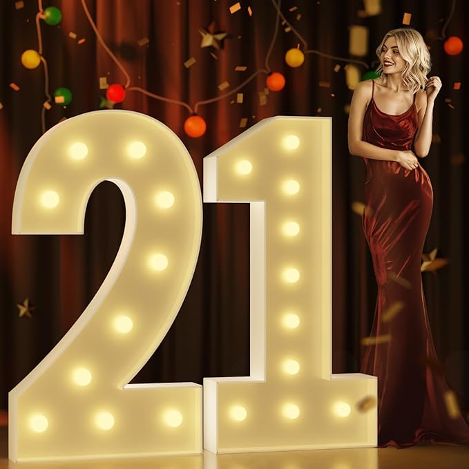 Marquee Numbers 4 Feet Tall Large Light Up Numbers 21st Birthday Decorations Big Yellow Light Outdoor Anniversary Decorations Balloon Arch Kit Party Backdrop 21