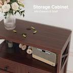 Dark Brown Storage Cabinet with Doors and Shelves - Farmhouse Kitchen Pantry Cabinet with Storage, Coffee Bar Station, Hutch Cupboard for Kitchen, Living Room, Home Office, Dining Room