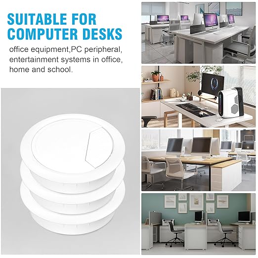 2-3/8" Spring Desk Grommet, JTemgle Plastic Cable Hole Cover Computer Table Cord Wire Organizer Caps Desktop Cord Management for Home Office TV Stands Tabletops - White, 10 Pcs