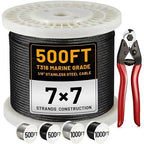 AHEONLAR 500FT 1/8" T316 Stainless Steel Cable for Railing,7x7 Wire Rope with Cutter,1850 lb Breaking Strength,Deck Stair Fence Hardware Kit for Indoor Outdoor Use,Black
