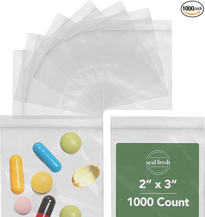 2 x 3 Inch Resealable Plastic Bags 1000 Pack — Clear Reclosable Mini Bags with Zipper Seal for Jewelry, Beads, Small Parts, Crafts, Hardware