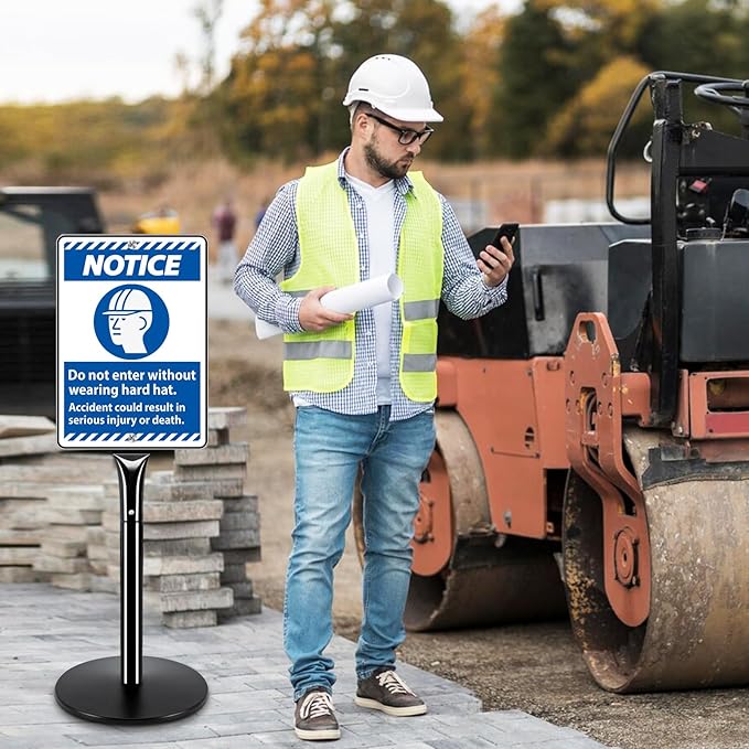 Heavy Duty Cast Iron Sign Post With 12" Diameter Bottom Round Base, 48" Movable Stand for Hanging Signs, 2-Pack