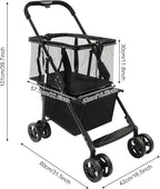 Heavy Duty Folding Shopping Cart with 44.09 lbs Capacity, 2-Tier Foldable Grocery Cart with Removable 56L+33L Bag,Portable Utility Carts for Market, Laundry, Picnic,Outdoor
