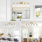 5-Light Multi-Directional Rotating Kitchen Tracking Lights Gold, Modern Track Lighting Fixture with Clear Glass, Bathroom Ceiling Vanity Lights Track Lighting Kits for Kitchen Accent Shop