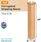 Tall Moving & Shipping Boxes 6"L x 6"W x 48"H (15-Pack) - Extra Strength 200 lb vs Regular - Corrugated Packing Boxes, Made in USA - Cardboard Moving Box - Durable Shipping Box by IDL Packaging