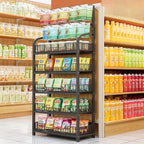 5 Tier Snack Rack Display Stand, Black Chip Rack Display Stand, Candy Display Rack with Hooks, Metal Retail Display Shelves for Store, Kitchen and Office
