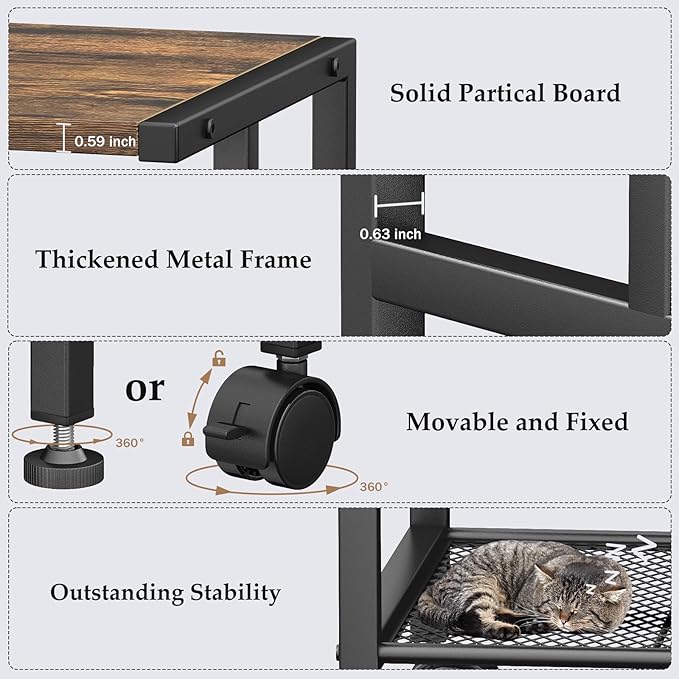 Printer Cart with Wheels,Small Printer Stand with Storage, Printer Table for Home Office, 3 Tier Cart with Adjustable Shelf, Supports Up to 80 Lbs for Home Office, Kitchen, Living Room