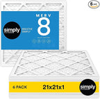 Simply 21x21x1 Air Filter, Merv 8, 6 Pack, For Home AC Furnace & HVAC (Actual Size: 20.75"x20.75"x0.75") DUST, Pet, & Allergy Control
