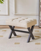 IBUYKE Small 12" H Footrest Stool, Square Linen Foot Stool with Metal X-Leg, Multi-Use as Small Side Table, Step Stool for Living Room, Bedroom, Entryway, Office, Linen WBD011Y