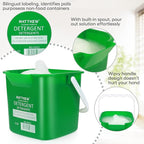 Matthew Detergent and Sanitizing Cleaning Bucket 3 Quart Plastic Pail,Set of 6 Square Containers,Built-in Spout w/Handle,Wash Rinse Sanitize Handwash Bucket for Home Office Commercial (Green)