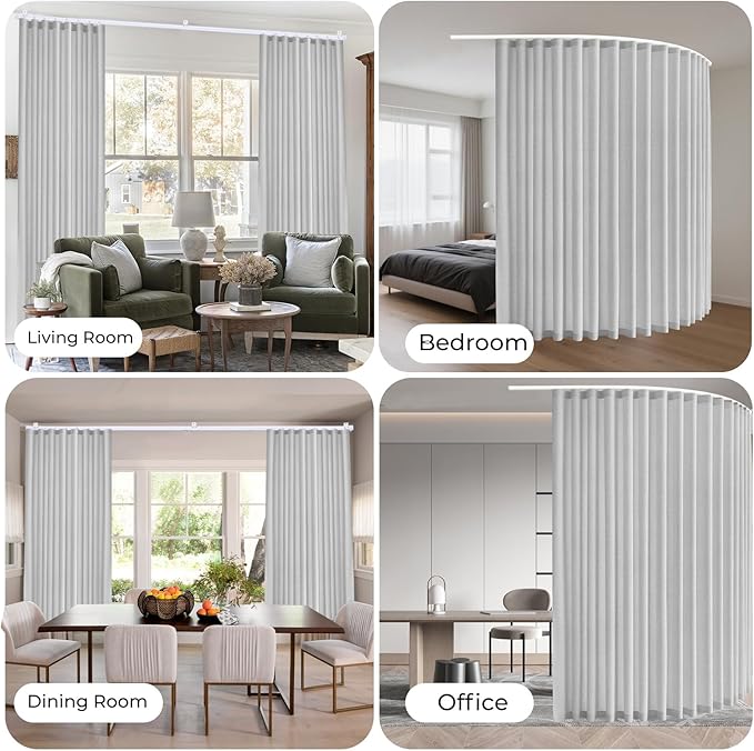 Faux Linen Sheer Divider Curtain with Flexible Curtain Track, Light Filtering Privacy Drapes for Window or Room Divider Curtains for Living Room Bedroom, Natural Linen,100" W x 108" L,1 Panel
