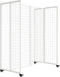 Grid Wall Panels with Wheels, 4 x 5.5Ft Gridwall Panel Display Stand, Sturdy Art Display Panels, Grid Display Stand, White