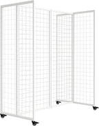 Grid Wall Panels with Wheels, 4 x 5.5Ft Gridwall Panel Display Stand, Sturdy Art Display Panels, Grid Display Stand, White