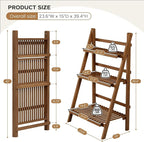 39.4" Bamboo Ladder Shelf Plant Shelf, 3 Tier Foldable Ladder Flower Pot Display Shelf Rack, 23.6"W x 15"D x 39.4"H, Freestanding Bookshelf for Garden, Balcony, Yard, Patio, Lawn, Living Room, Walnut
