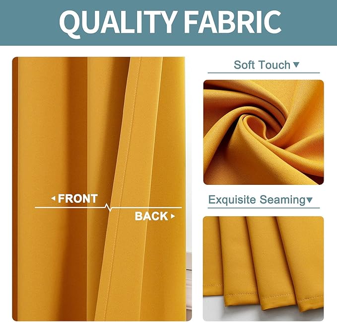 ChrisDowa Grommet Blackout Curtains for Bedroom - Thermal Insulated Room Darkening Curtains for Living Room (1 Panel Set, Mustard Yellow, 42W x 84L)