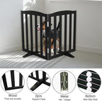 Freestanding Dog Gate Indoor,Doggie Gate Foldable Pet Gates for Doorways,Stairs or Hallways, Wooden Black Pet Gate for The House, Pet Fence with Support Feet Included,32 "Height-2 Panels