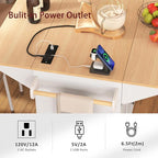 Kitchen Island with 2 Drop Leaf, Home Cart Island on Wheels Foldable Dining Table with Power Outlets,3 Drawers,Storage Cabinet, Tower Rack(White)