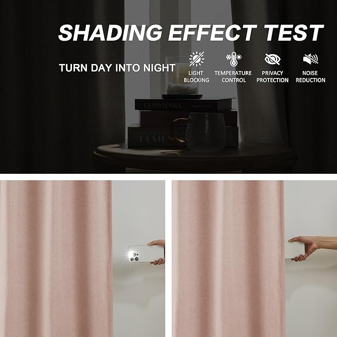 DUALIFE Pinch Pleated Blackout Curtains for Girls Bedroom Decor Dusty Rose Baby Pink - Room Darkening Thermal Insulated for Living Room with Hooks 40 x 84 Inches Long Set of 2 Panels