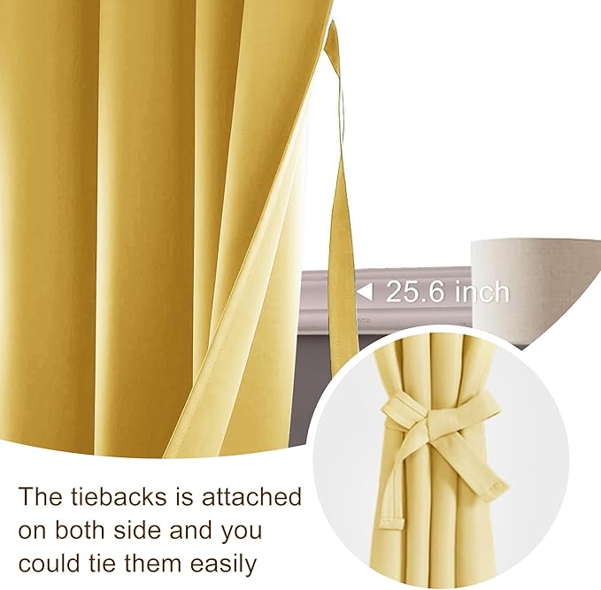 JIUZHEN Blackout Curtains for Bedroom - 60 Inch Extra Wide Thermal Insulated Room Darkening Privacy Soundproof Curtains for Living Room/Dorm Room, Set of 2 Panels, 60 x 84 inches,Light Yellow