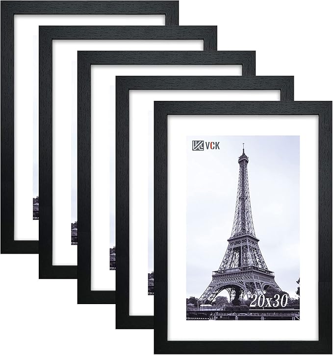 VCK 20x30 Inch Black Poster Frame Wooden with Plexiglass Wall Hanging Picture Frame for Poster Artwork Certificate Included 5 Pack