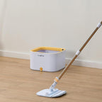 True & Tidy® TrueClean Mop and Bucket System Plus with New Easy Lift Inner Bucket, Self Wringing, Separates Clean from Dirty Water, Folding Mop Head, Dual Brush System, 4-pc Machine Washable Pads