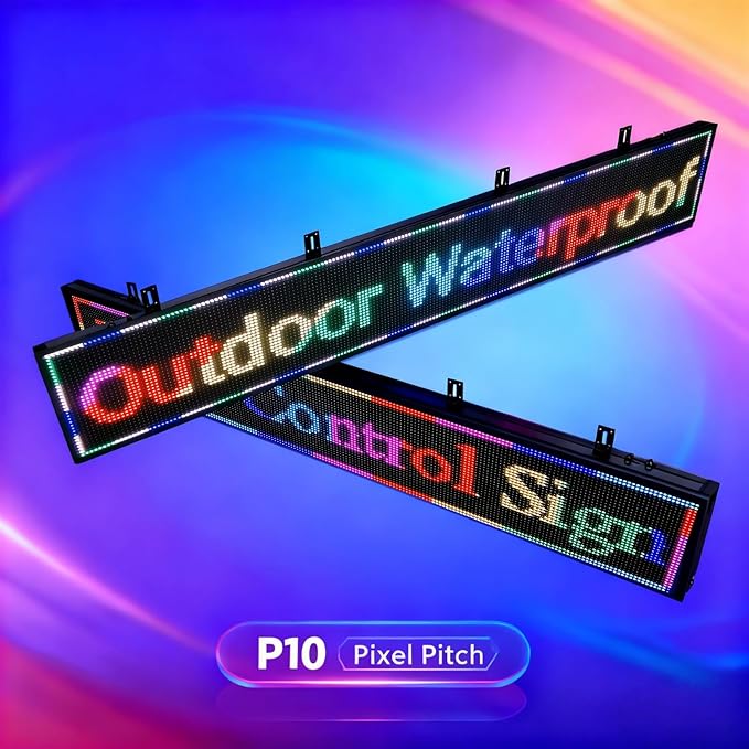 Outdoor P10 LED Scrolling Programmable Sign 77"x14", Bright High Visibility Digital Led Signage Displays, Message Signs for Business, Restaurant, Window Shop