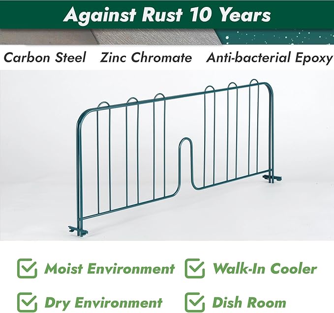APLSS 4 Pack 24" Width Green Epoxy Shelf Divider for Wire Shelving, Dry&Wet Storage, NSF Certified