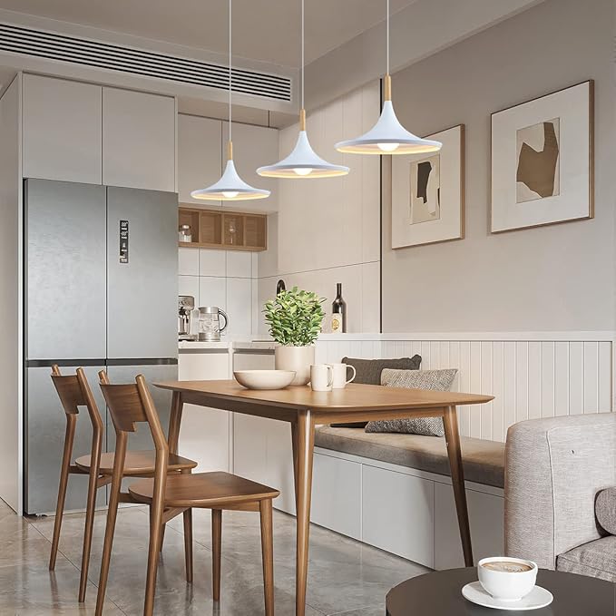 KCO Lighting White Barn Pendant Light 3-Pack Farmhouse Vintage Hanging Lamp with Adjustable Cord Rustic Ceiling Hanging Light Fixture