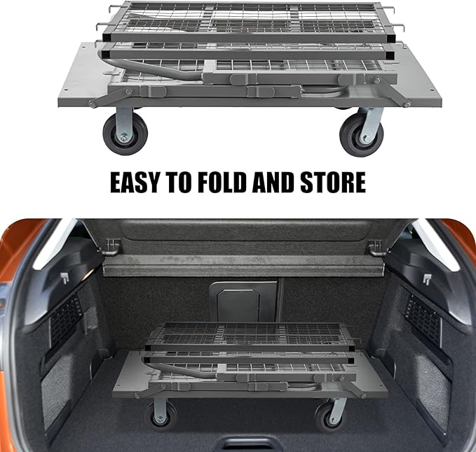 Platform Truck Cart with Cage, 5 in 1 Heavy Duty Platform Carts with Cage 2000 LBS Capacity Foldable Push Cart Dolly with 5" Casters for Groceries/Garage/Warehouse