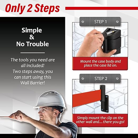 DuraSteel Wall Mount Crowd Control Retractable Belt Barrier - 9.2 Ft Red Retractables Barrier Belt w/ABS Casing, Do Not Enter Crowd Control Barriers Line Divider NOT Stanchions with Retractable Belts