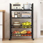 4-Tier Rolling Metal Storage Cart Mobile Organizer with Removable Grid Basket and Locking Wheels, Suitable for Multiple Uses, Black (Large)