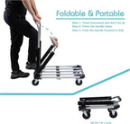 LEADALLWAY Foldable Push Cart Aluminum Alloy Platform Cart with 4-Wheel,Adjustable Length,330-LB Capacity(with 2 Ropes)
